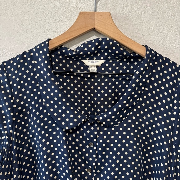 LANDS END Canvas 100% Silk Polka Dot Short Sleeve Tie Waist Dress 12 - Picture 4 of 10